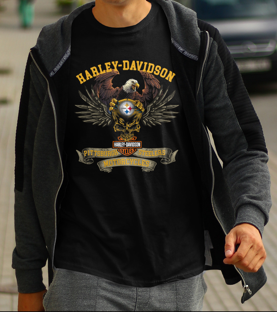 Harley Davidson Pittsburgh Steelers Motorcycles Cycles Eagle T-Shirt