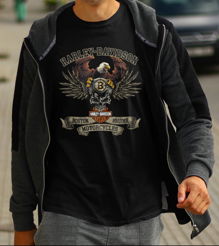 Harley Davidson Boston Bruins Motorcycles Dh 53 Eagle Skull T-Shirt