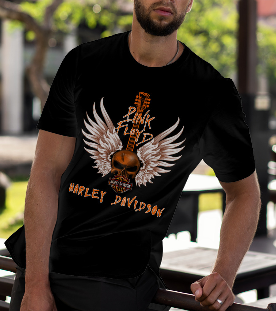 Pink Floyd Harley Davidson Motorcycles Skull Wings Guitar T-Shirt