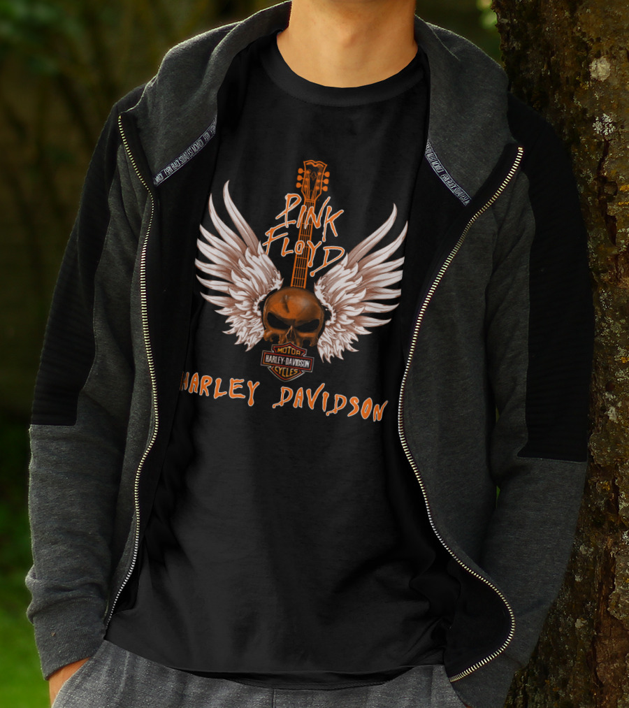 Pink Floyd Harley Davidson Motorcycles Skull Wings Guitar T-Shirt