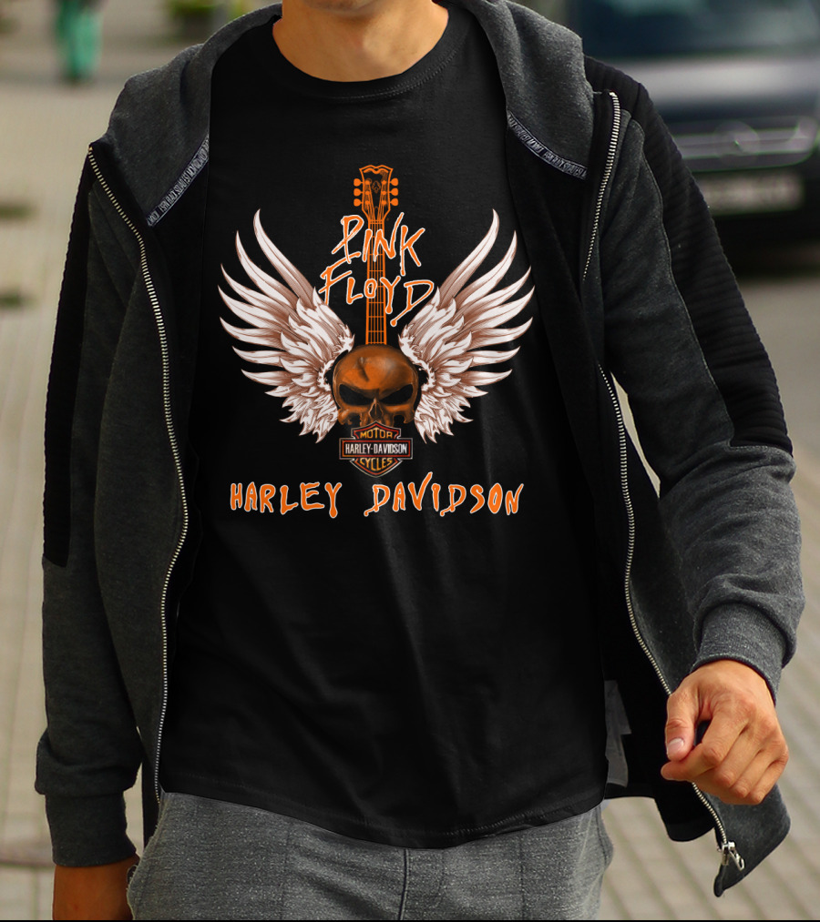 Pink Floyd Harley Davidson Motorcycles Skull Wings Guitar T-Shirt