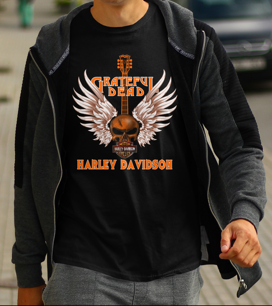 Grateful Dead Harley Davidson Skull Wings Guitar T-Shirt