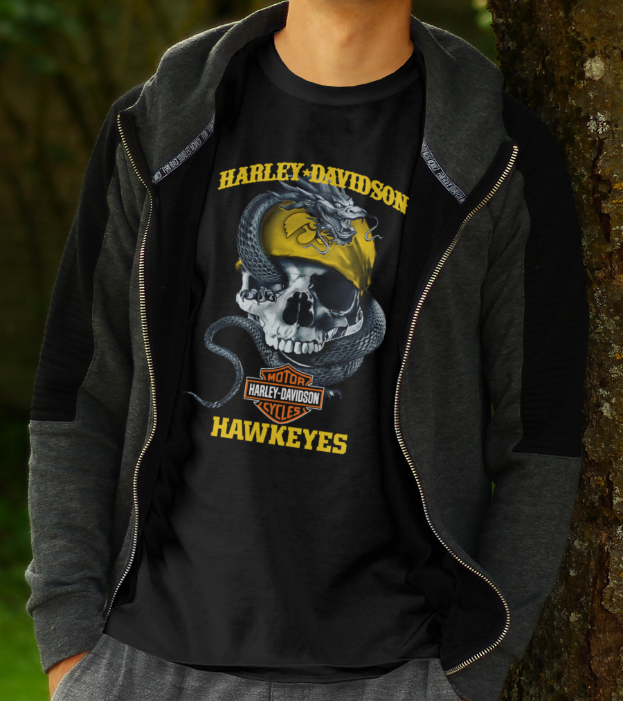 Harley Davidson Motor Cycles Hawkeyes Skull Snake T-Shirt