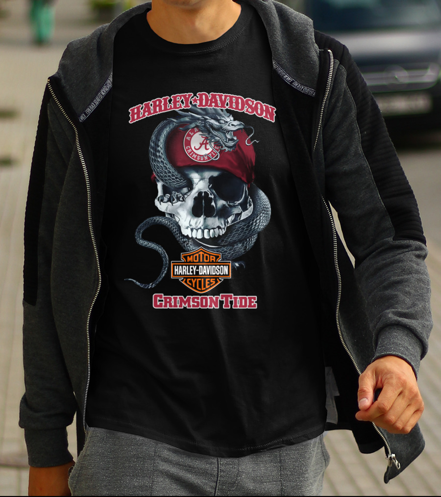 Harley Davidson Alabama Crimson Tide Skull Snake Motor Cycles T-Shirt