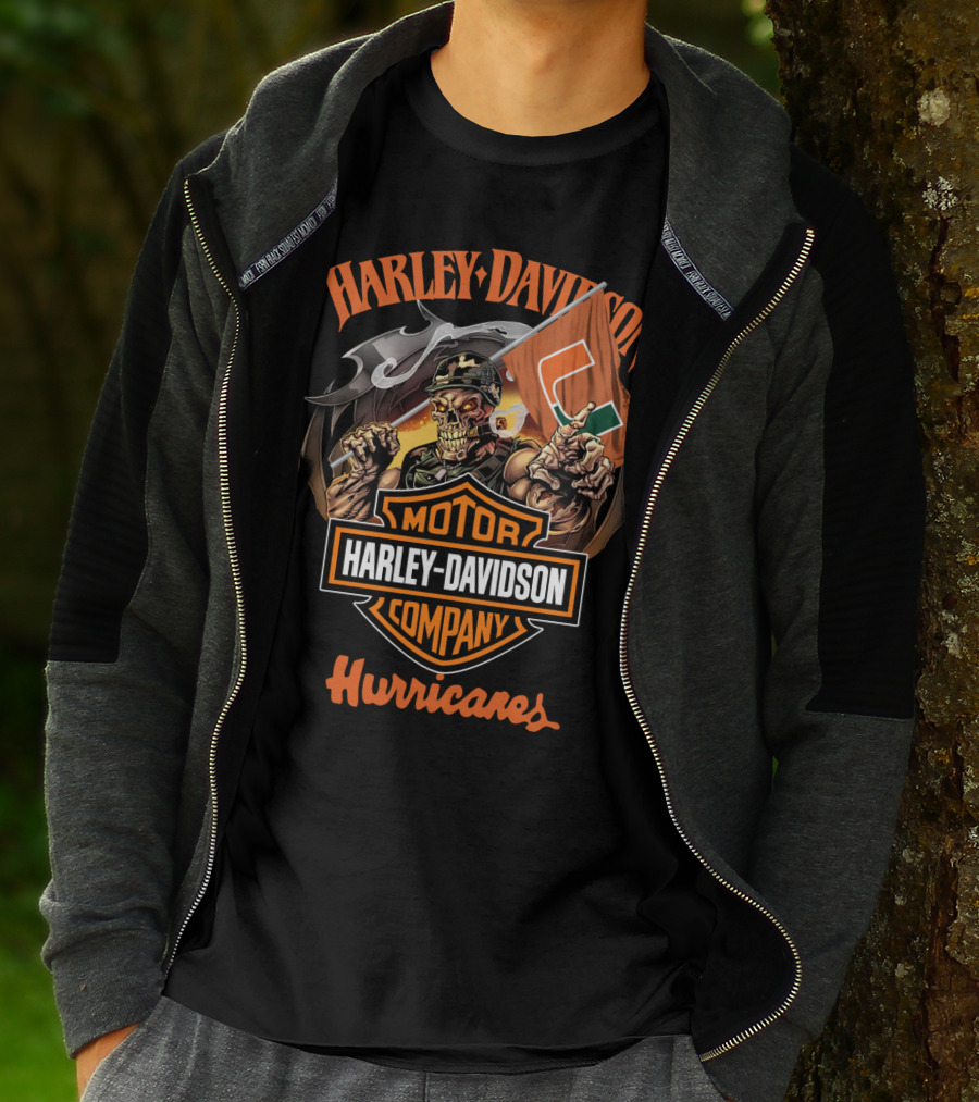 Harley Davidson Motor Company Hurricanes Miami Skeleton Flag T-Shirt