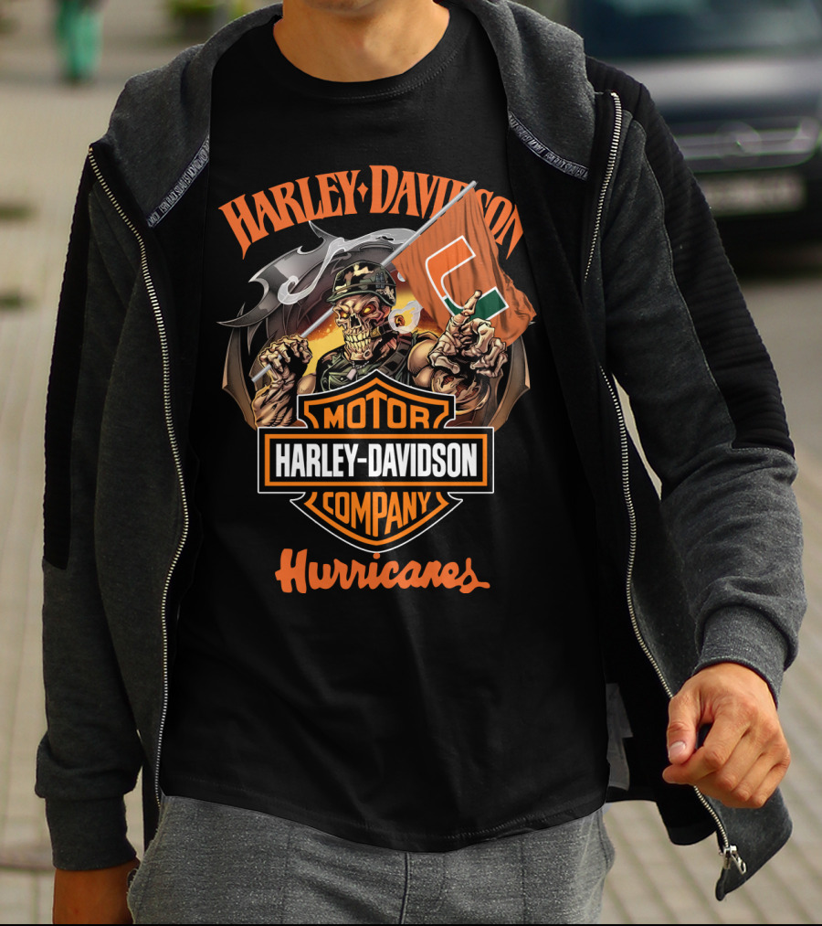 Harley Davidson Motor Company Hurricanes Miami Skeleton Flag T-Shirt