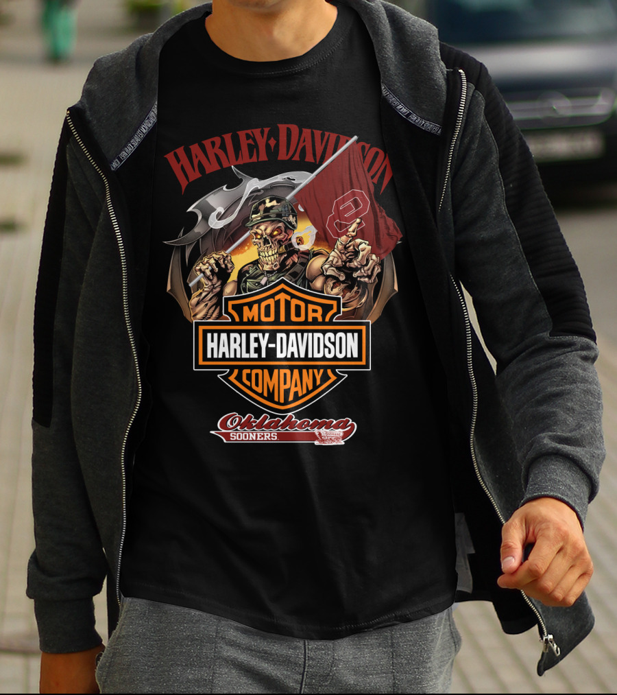 Harley Davidson Motor Company Oklahoma Sooners Skeleton Rider T-Shirt