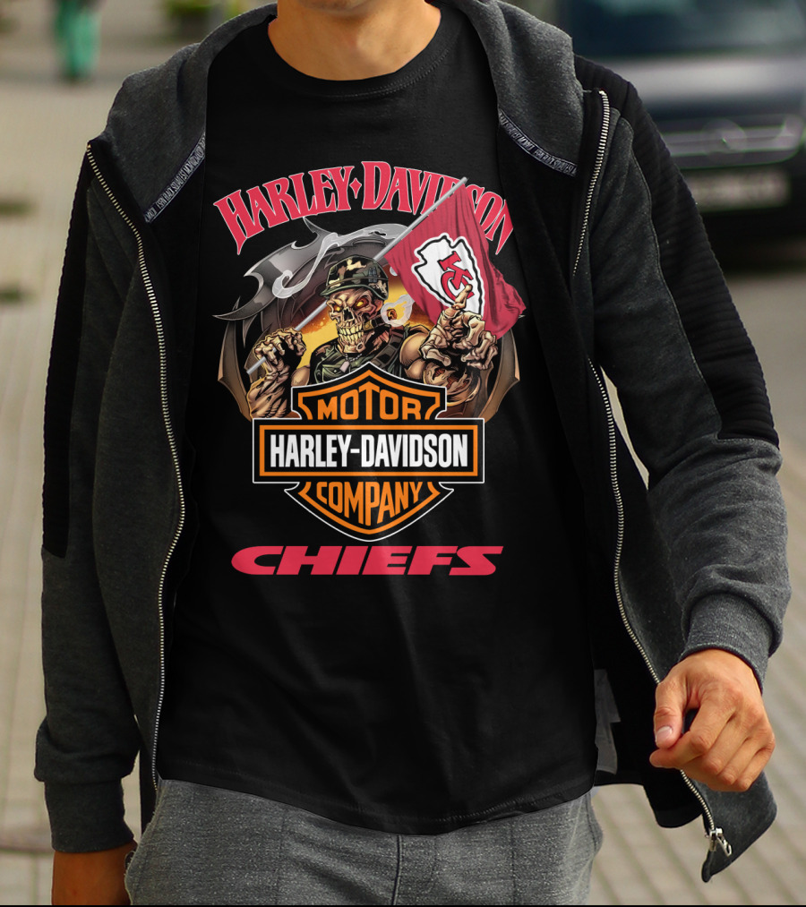 Harley Davidson Company Chiefs Kansas City Flag Skeleton Rider T-Shirt