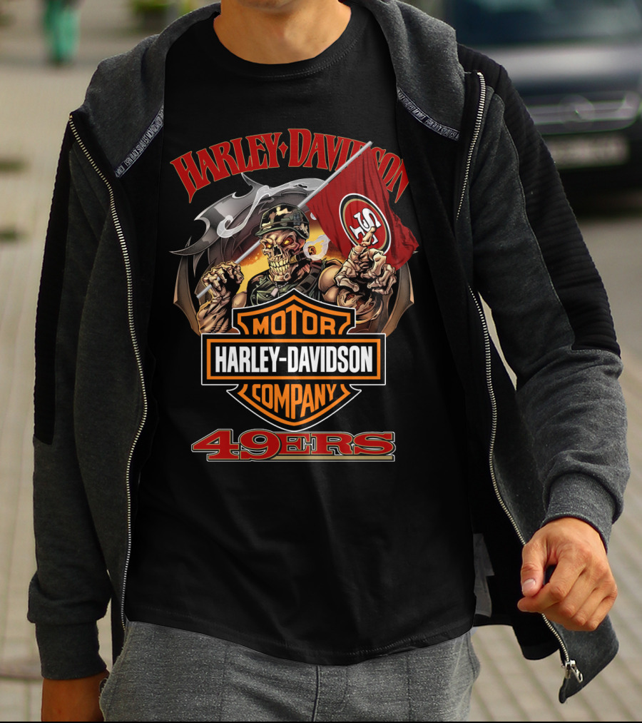 Harley Davidson Motor Company 49ers San Francisco Skeleton Flag T-Shirt