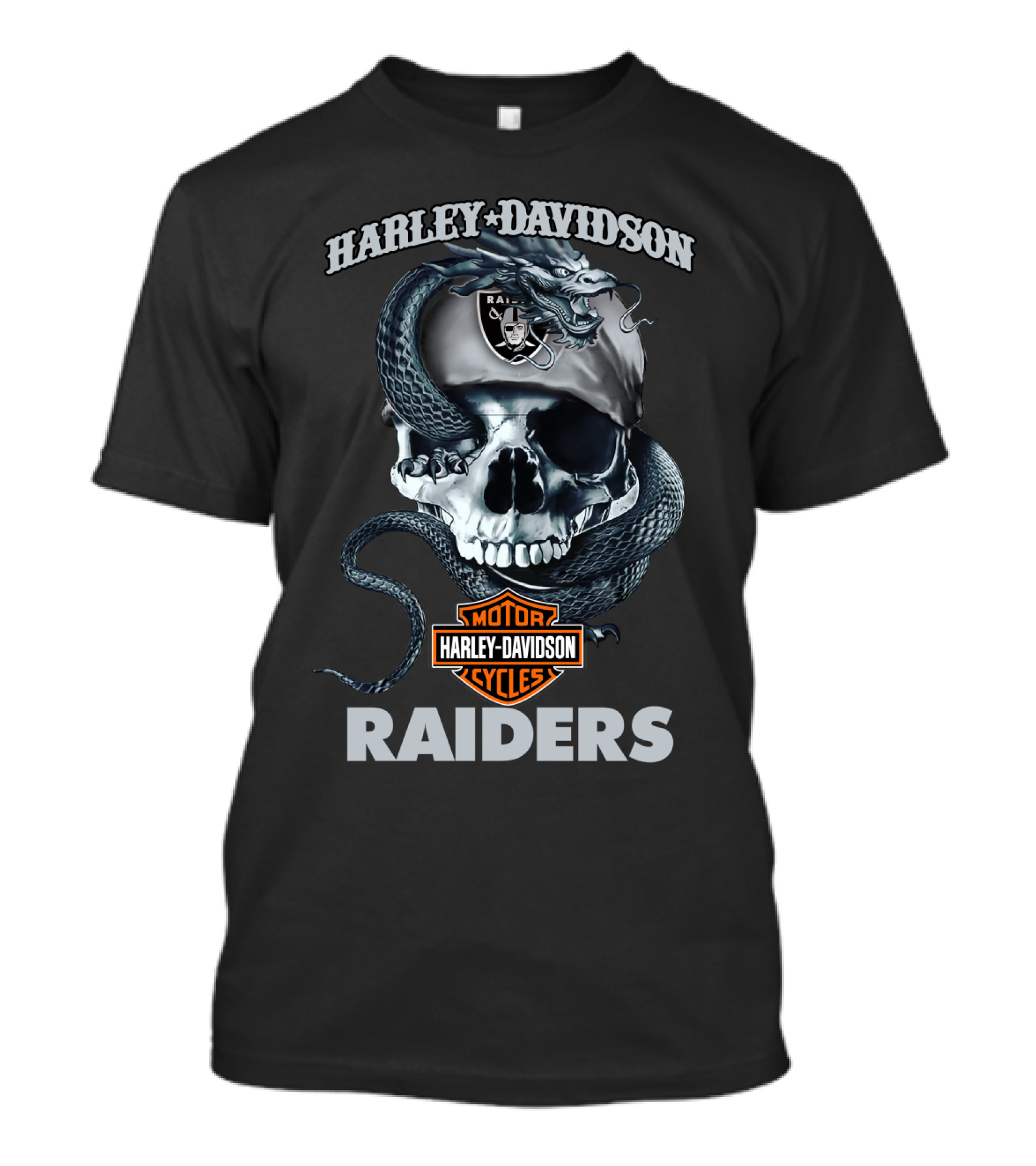Harley Davidson Raiders Skull With Snake T-Shirt
