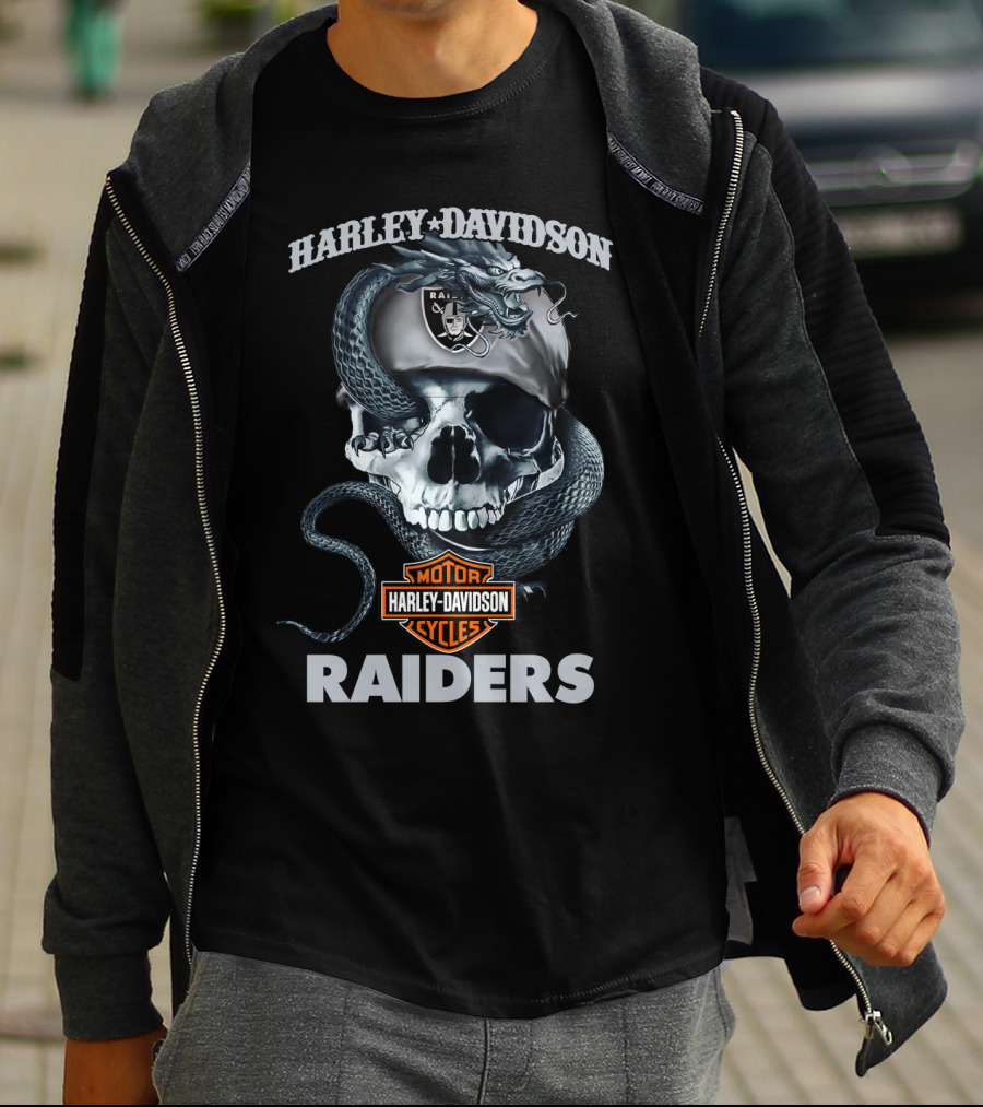 Harley Davidson Raiders Skull With Snake T-Shirt