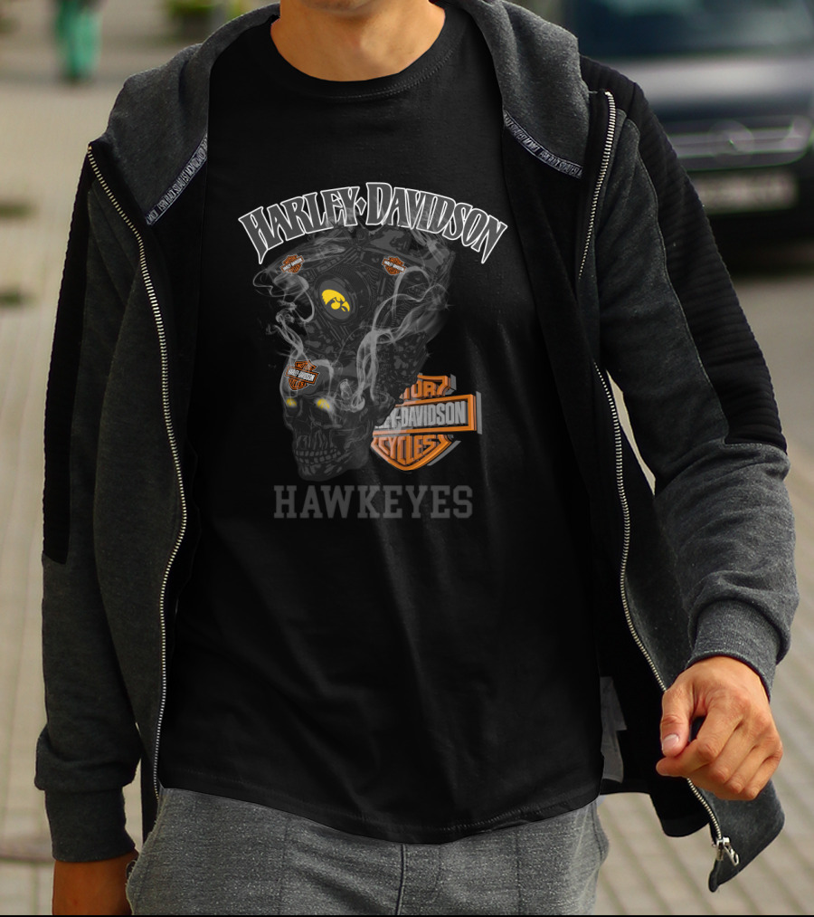 Harley Davidson Iowa Hawkeyes Skull Engine T-Shirt