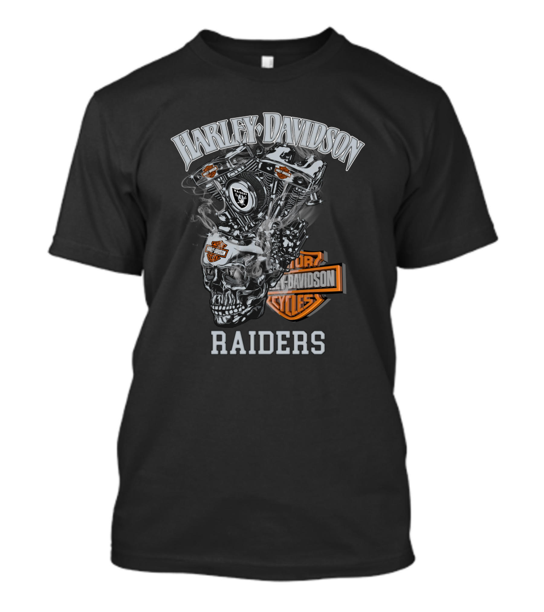 Harley Davidson Raiders Skull Engine Art With Oakland Theme T-Shirt