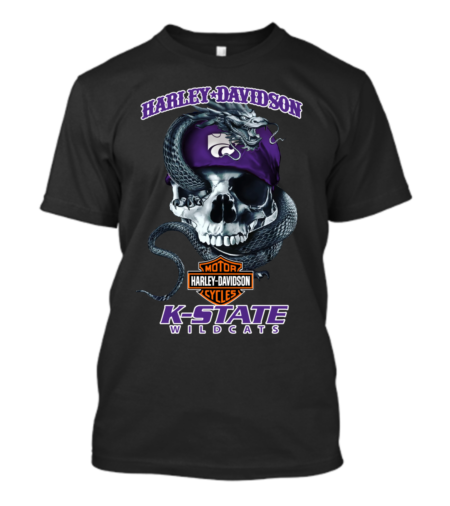 Harley Davidson K-State Wildcats Skull Snake T-Shirt