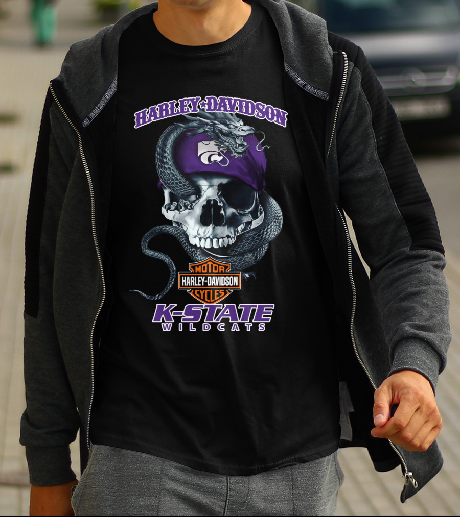 Harley Davidson K-State Wildcats Skull Snake T-Shirt
