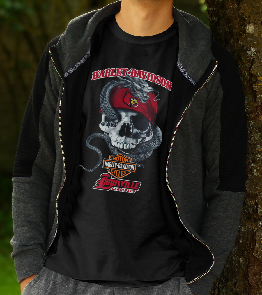 Harley Davidson Skull Snake Louisville Cardinals Motorcycle Cycles T-Shirt