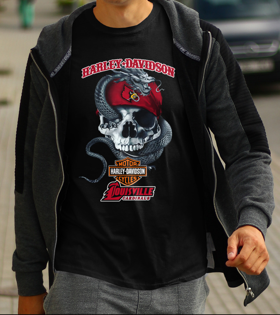 Harley Davidson Skull Snake Louisville Cardinals Motorcycle Cycles T-Shirt