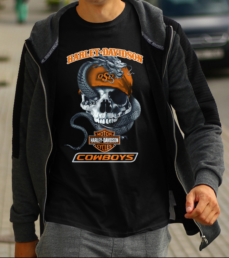 Harley Davidson Osu Cowboys Skull And Snake T-Shirt