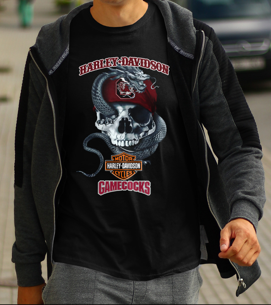 Harley Davidson Motor Cycles Gamecocks Skull And Snake South Carolina T-Shirt