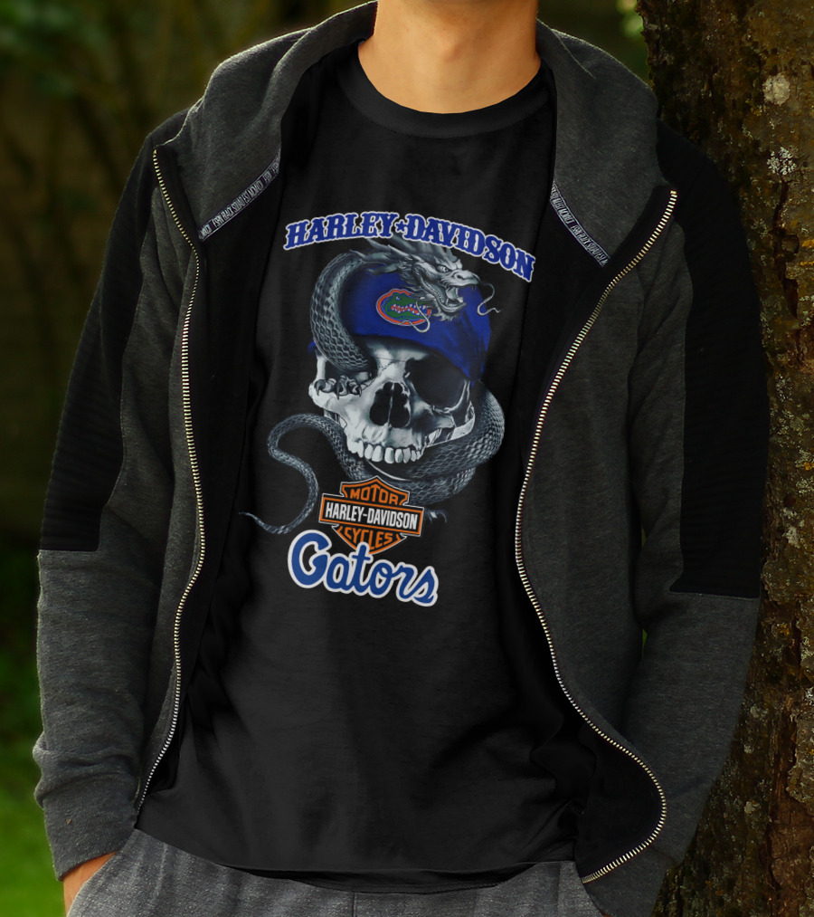 Harley Davidson Gators Skull Snake Motorcycle Cycles T-Shirt