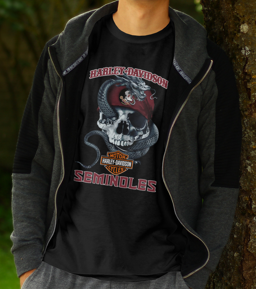 Harley Davidson Motor Cycles Seminoles Skull Snake T-Shirt