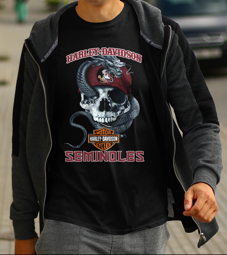 Harley Davidson Motor Cycles Seminoles Skull Snake T-Shirt