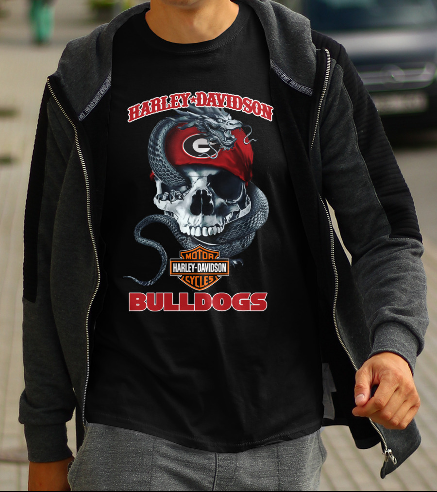 Harley Davidson Georgia Bulldogs Skull And Snake T-Shirt