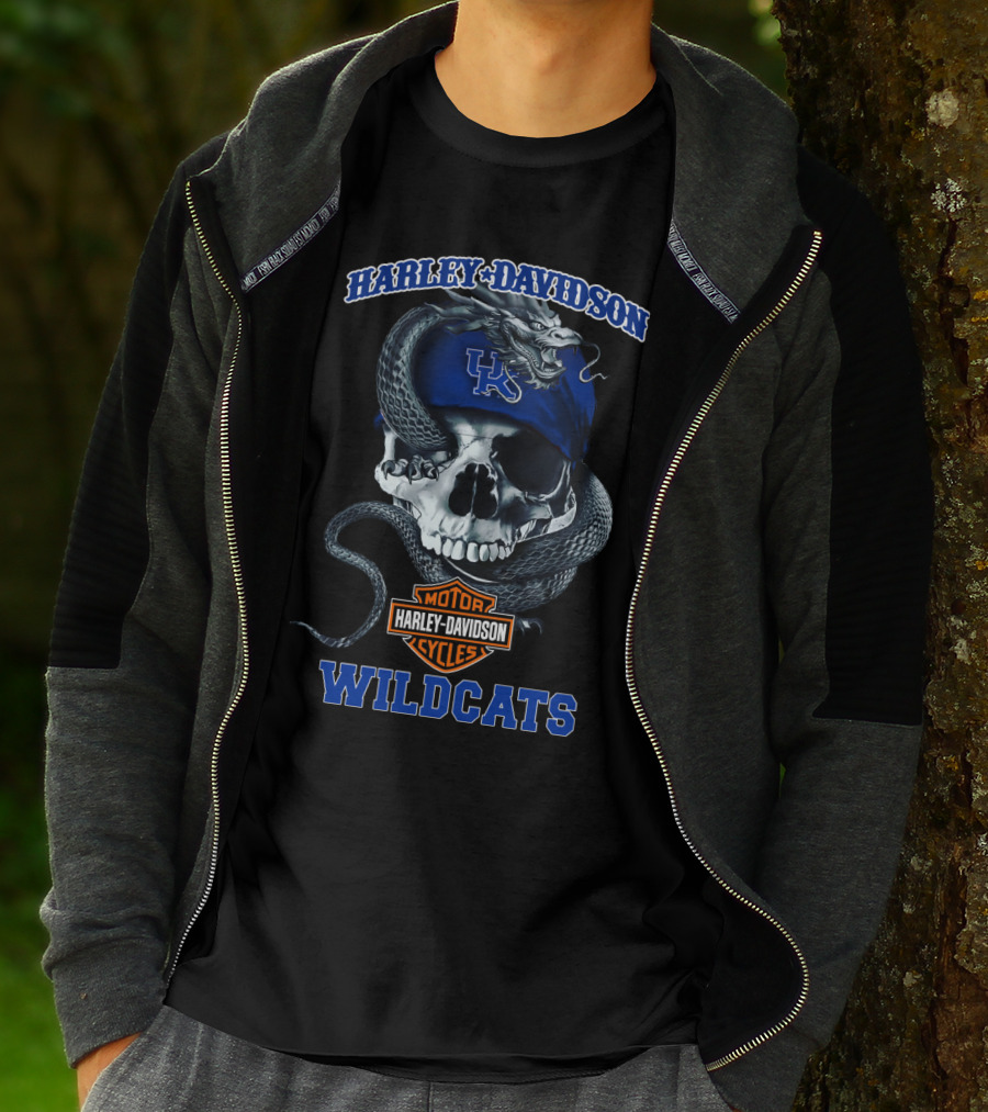 Harley Davidson Wildcats Motor Cycles Uk Logo Skull Snake T-Shirt