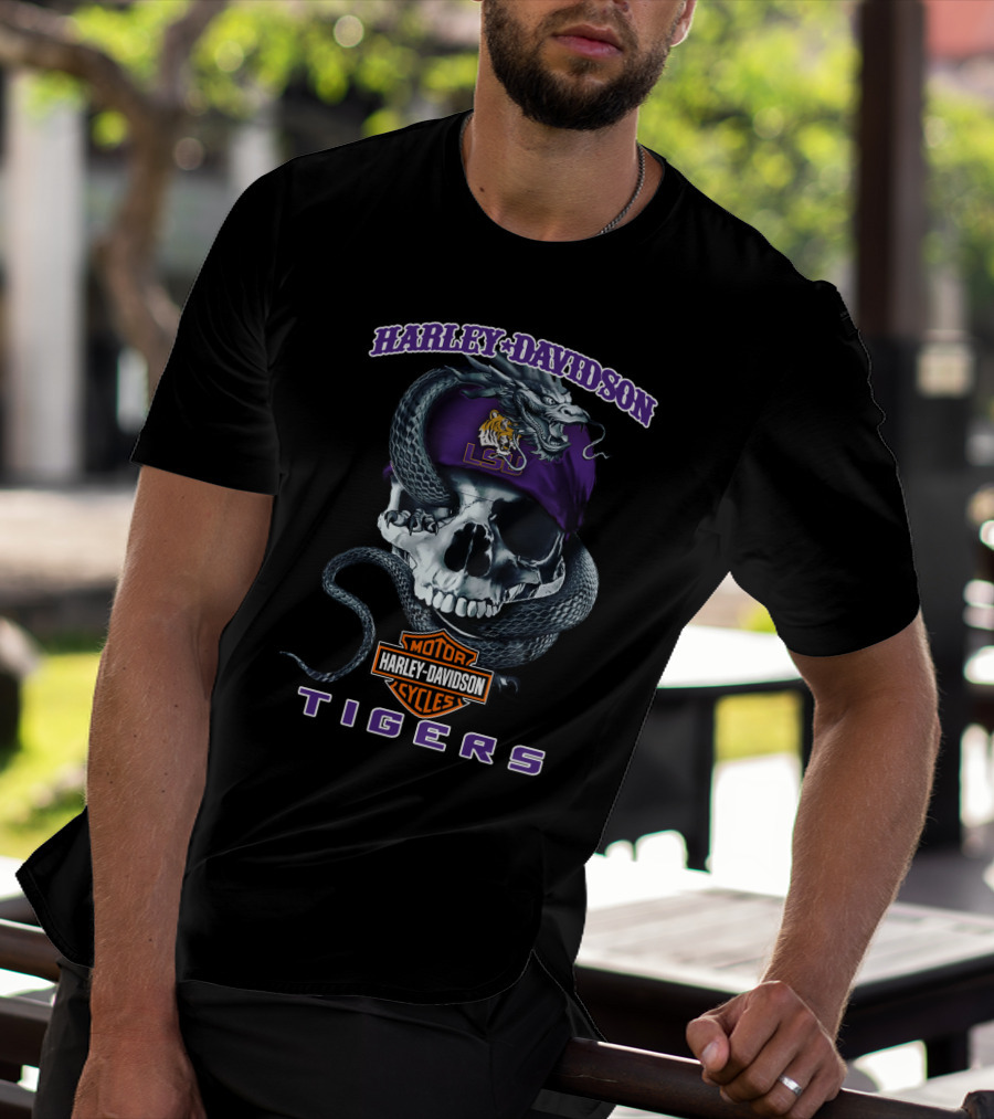 Harley Davidson Lsu Tigers Skull Snake T-Shirt