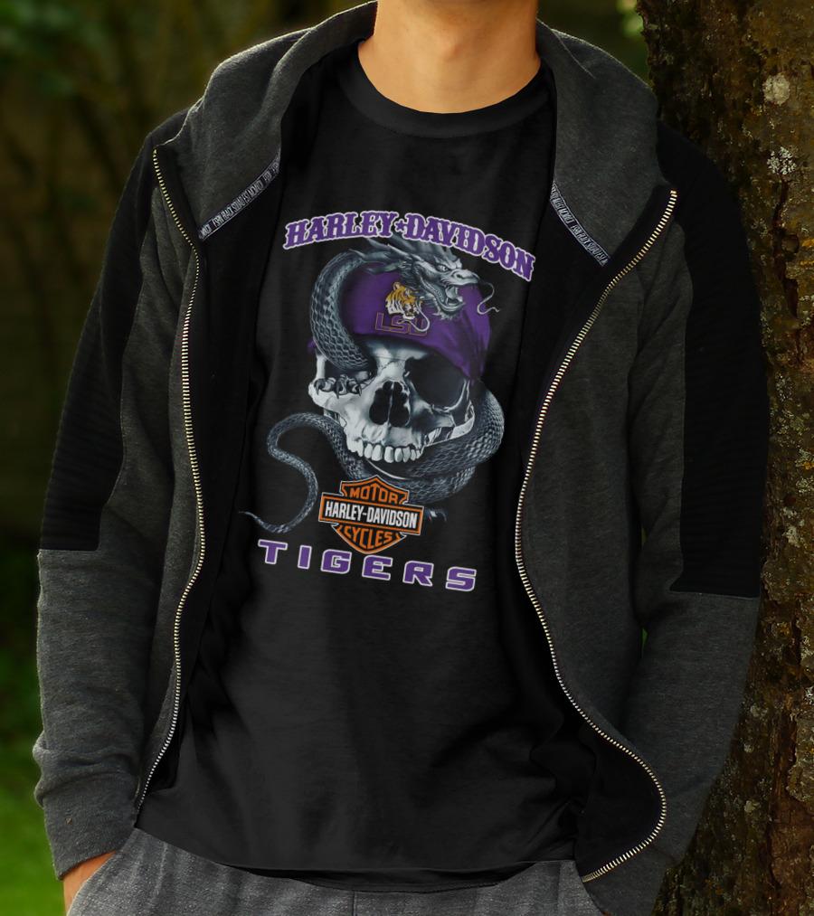 Harley Davidson Lsu Tigers Skull Snake T-Shirt