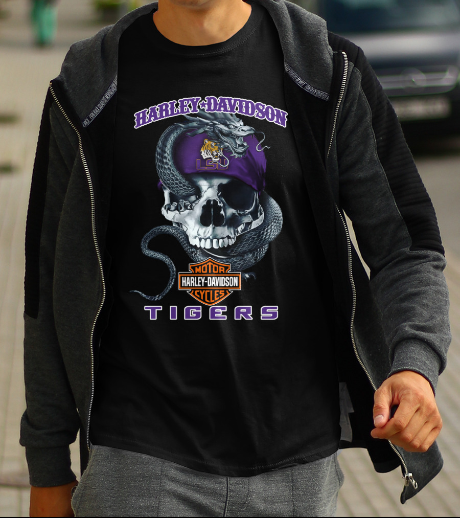Harley Davidson Lsu Tigers Skull Snake T-Shirt