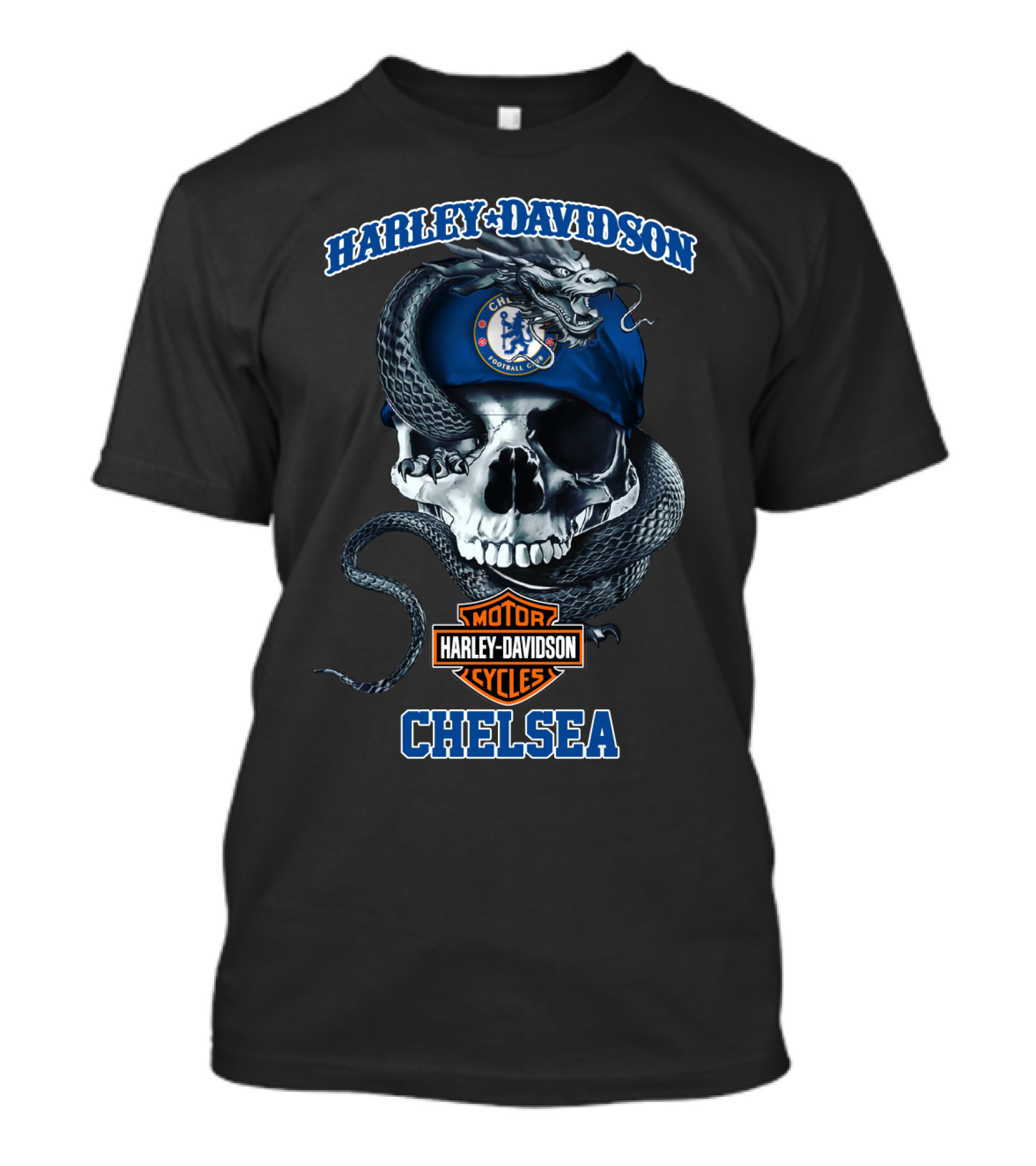 Harley Davidson Motor Cycles Chelsea Football Club Skull Snake T-Shirt