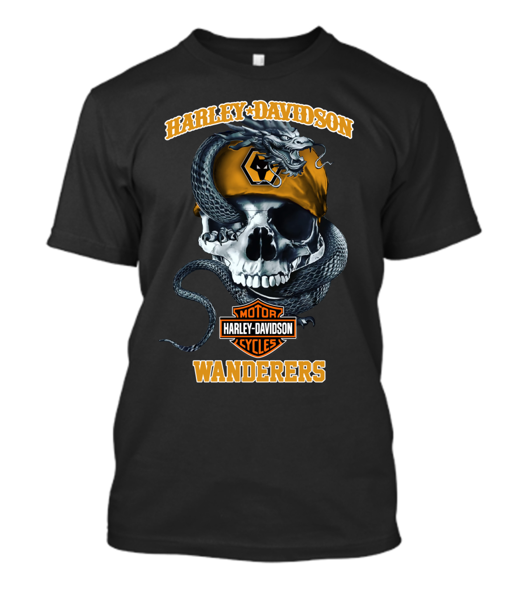 Harley Davidson Wolverhampton Wanderers Motor Cycles Skull And Snake T-Shirt