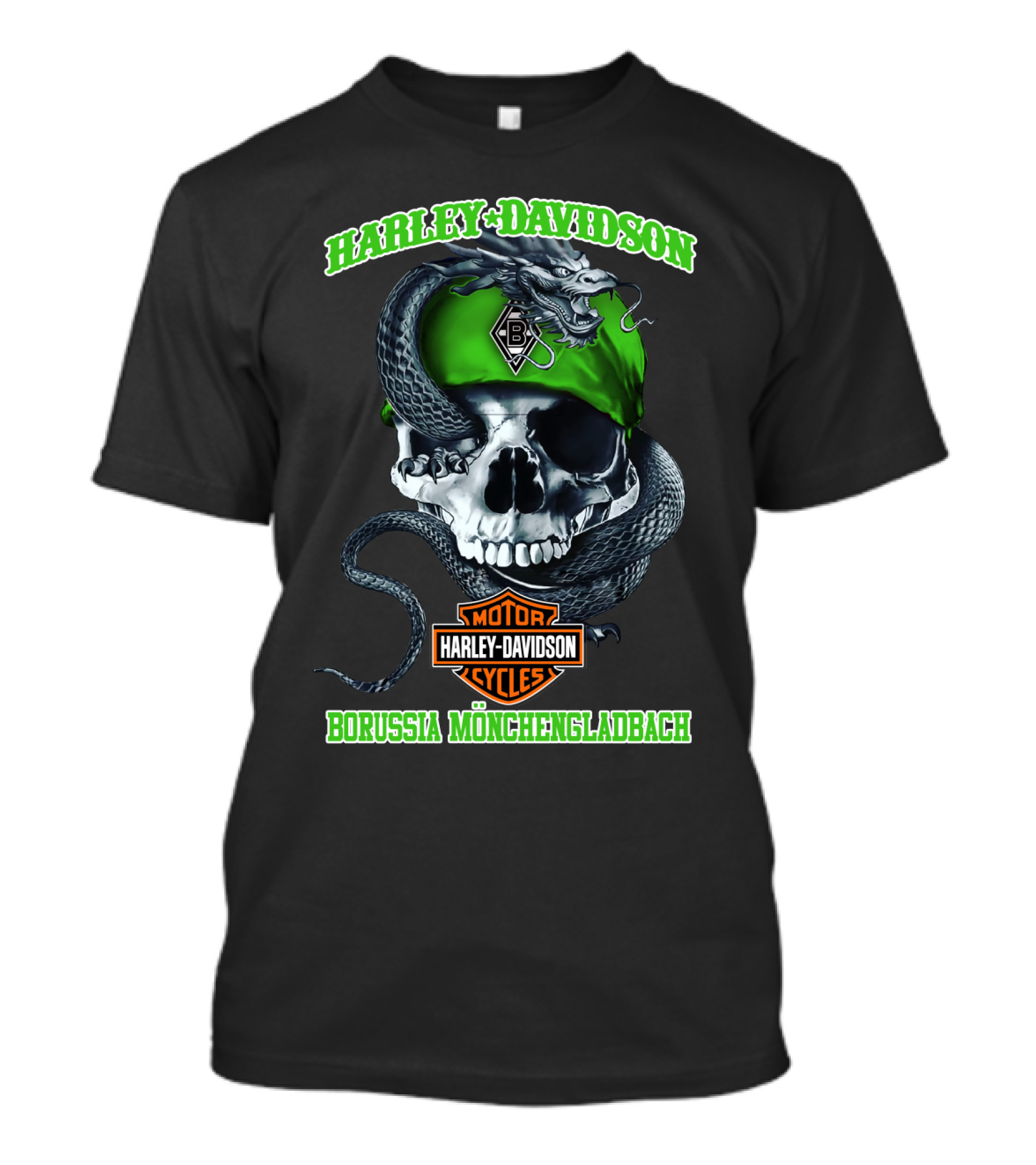 Harley Davidson Borussia Mönchengladbach Motor Cycles Skull Snake T-Shirt