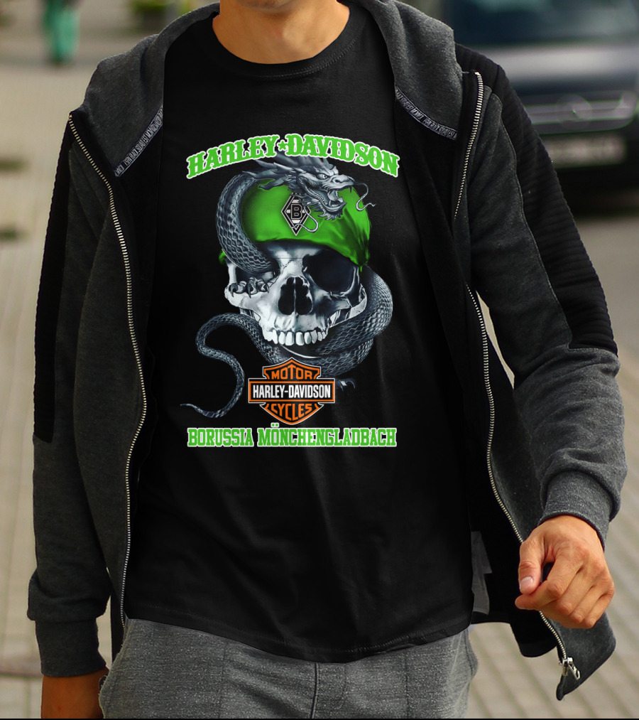 Harley Davidson Borussia Mönchengladbach Motor Cycles Skull Snake T-Shirt