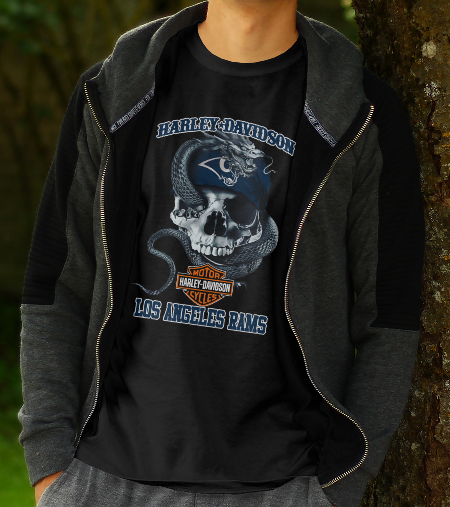 Harley Davidson Los Angeles Rams Skull And Snake T-Shirt