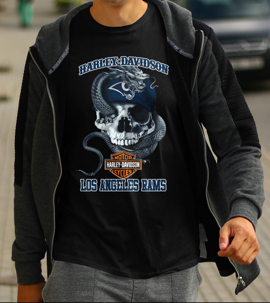 Harley Davidson Los Angeles Rams Skull And Snake T-Shirt