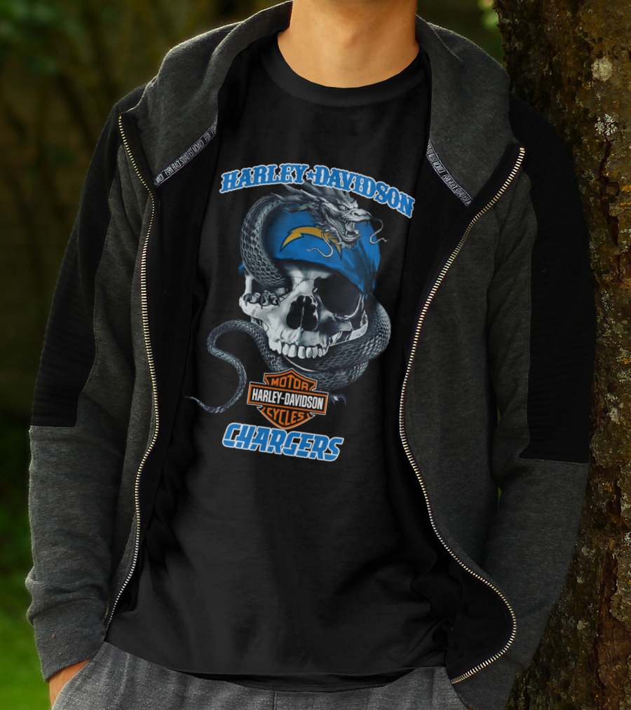 Harley Davidson Chargers Skull Snake Logo Motorcycle Cycles T-Shirt