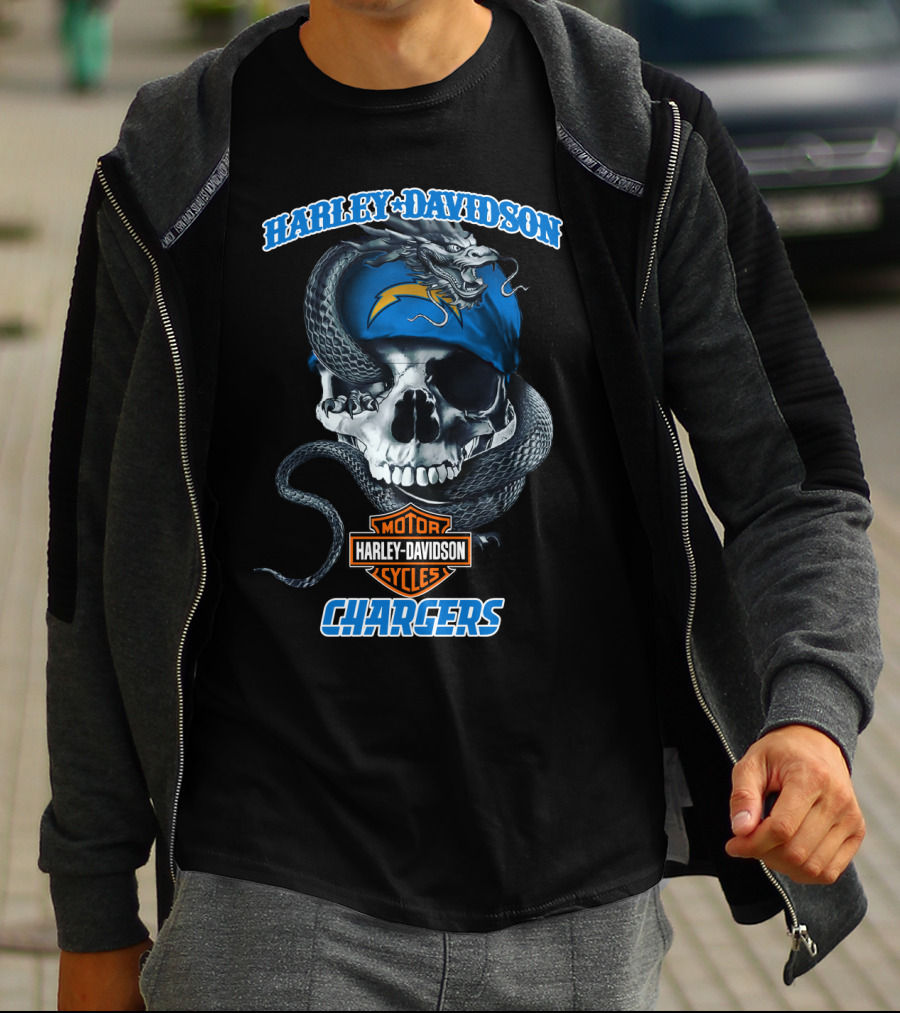Harley Davidson Chargers Skull Snake Logo Motorcycle Cycles T-Shirt