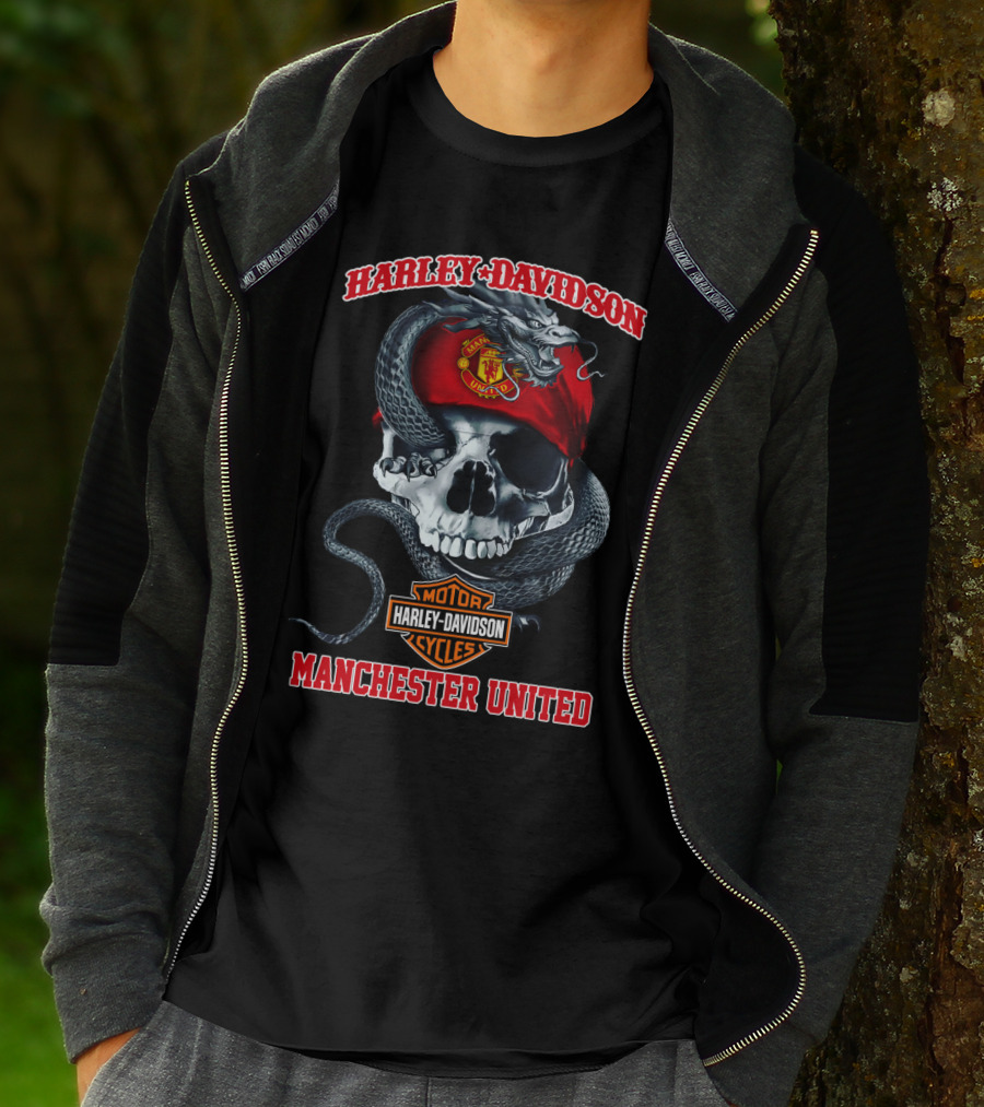 Harley Davidson Motor Cycles Manchester United Skull Snake T-Shirt
