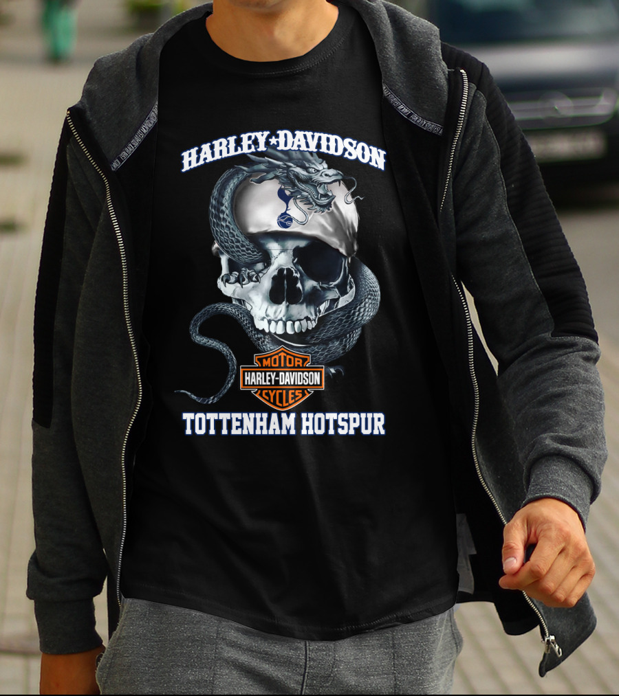 Harley Davidson Motor Cycles Skull Tottenham Hotspur T-Shirt