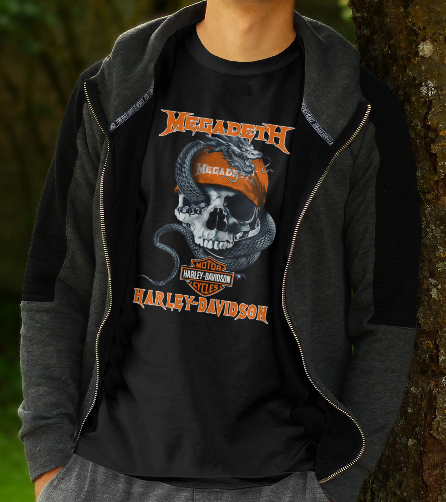 Megadeth Harley Davidson Skull Snake Motor Cycles T-Shirt