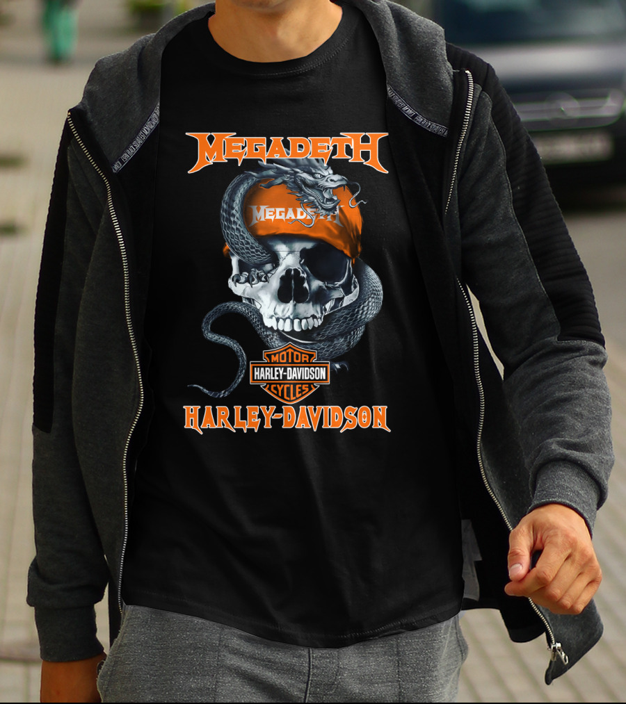 Megadeth Harley Davidson Skull Snake Motor Cycles T-Shirt