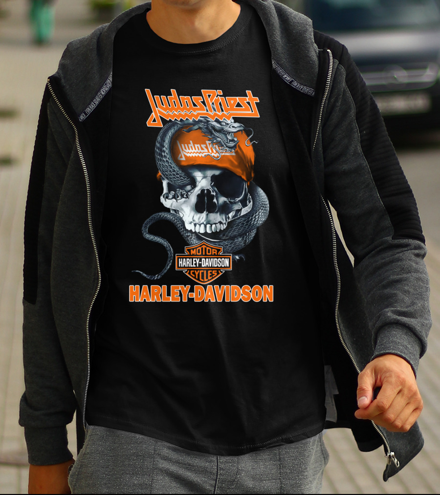 Judas Priest Harley Davidson Skull And Snake T-Shirt