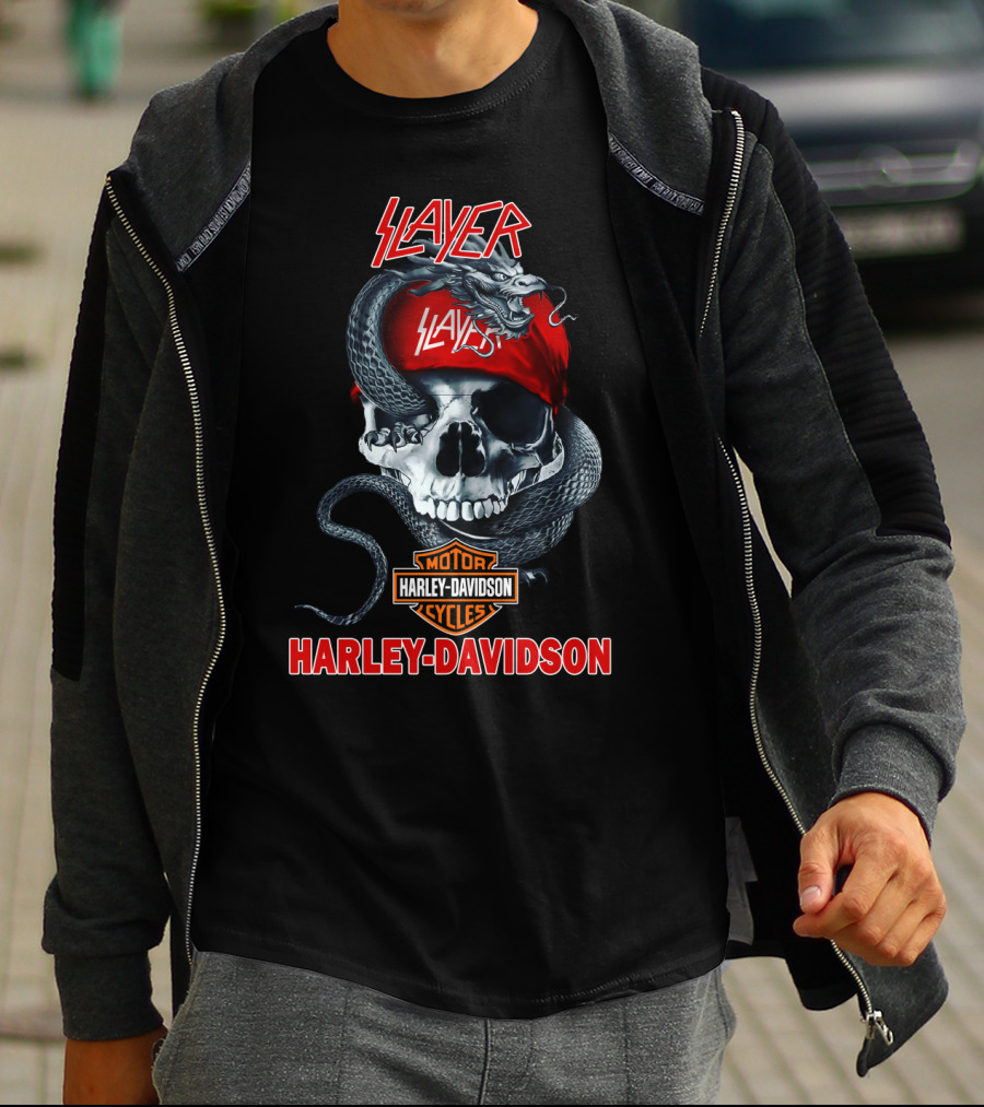 Slayer Harley Davidson Skull And Snake T-Shirt