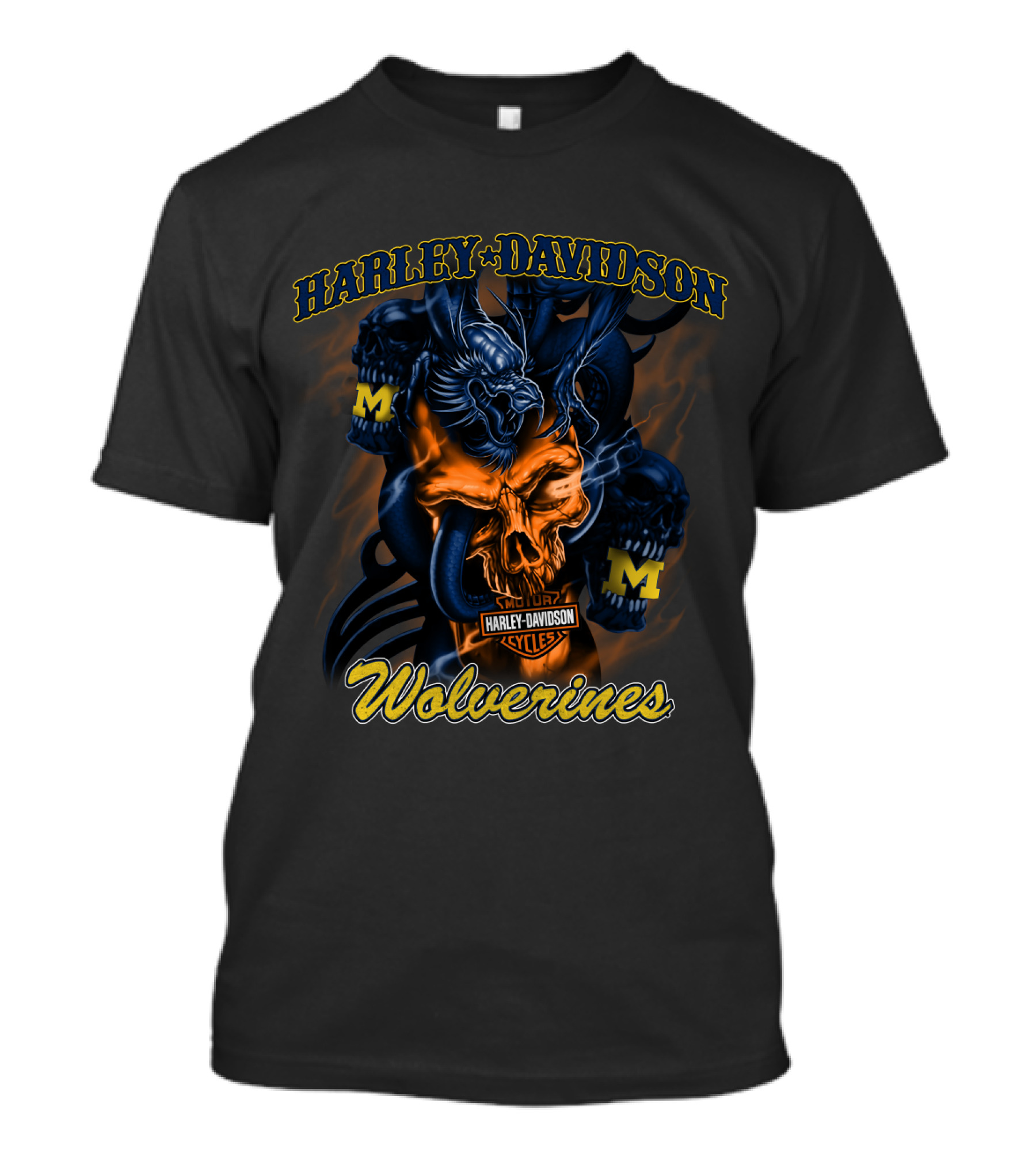 Harley Davidson Michigan Wolverine Skulls With Hd T-Shirt