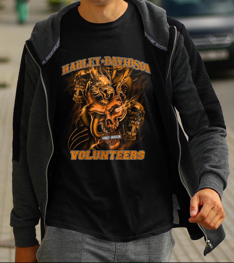 Harley Davidson Cycles Tennessee Volunteers Skulls And Phoenix T-Shirt