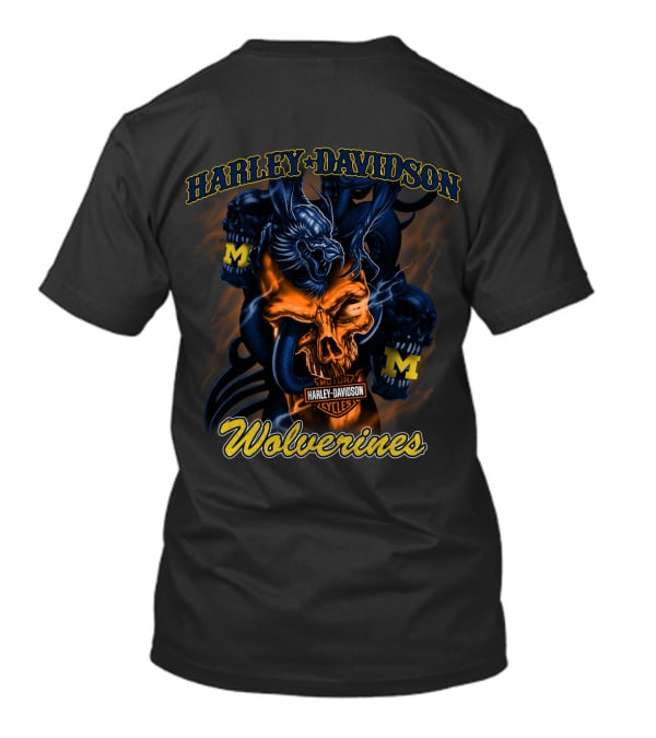 Harley Davidson Cycles Wolverines Michigan M Logo Skull T-Shirt