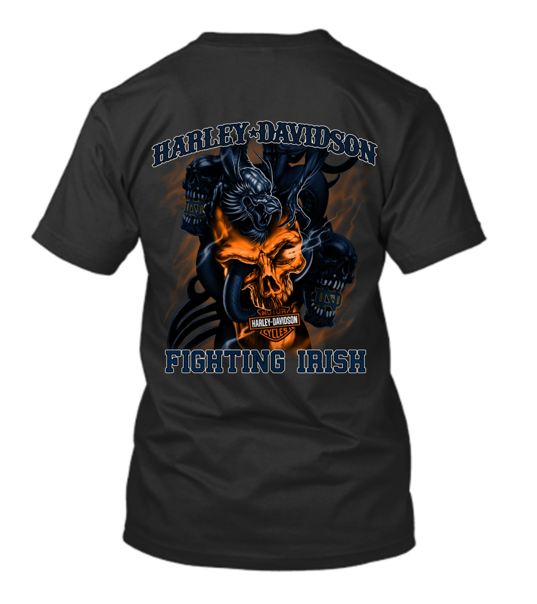 Harley Davidson Fighting Irish Skull Art Notre Dame T-Shirt