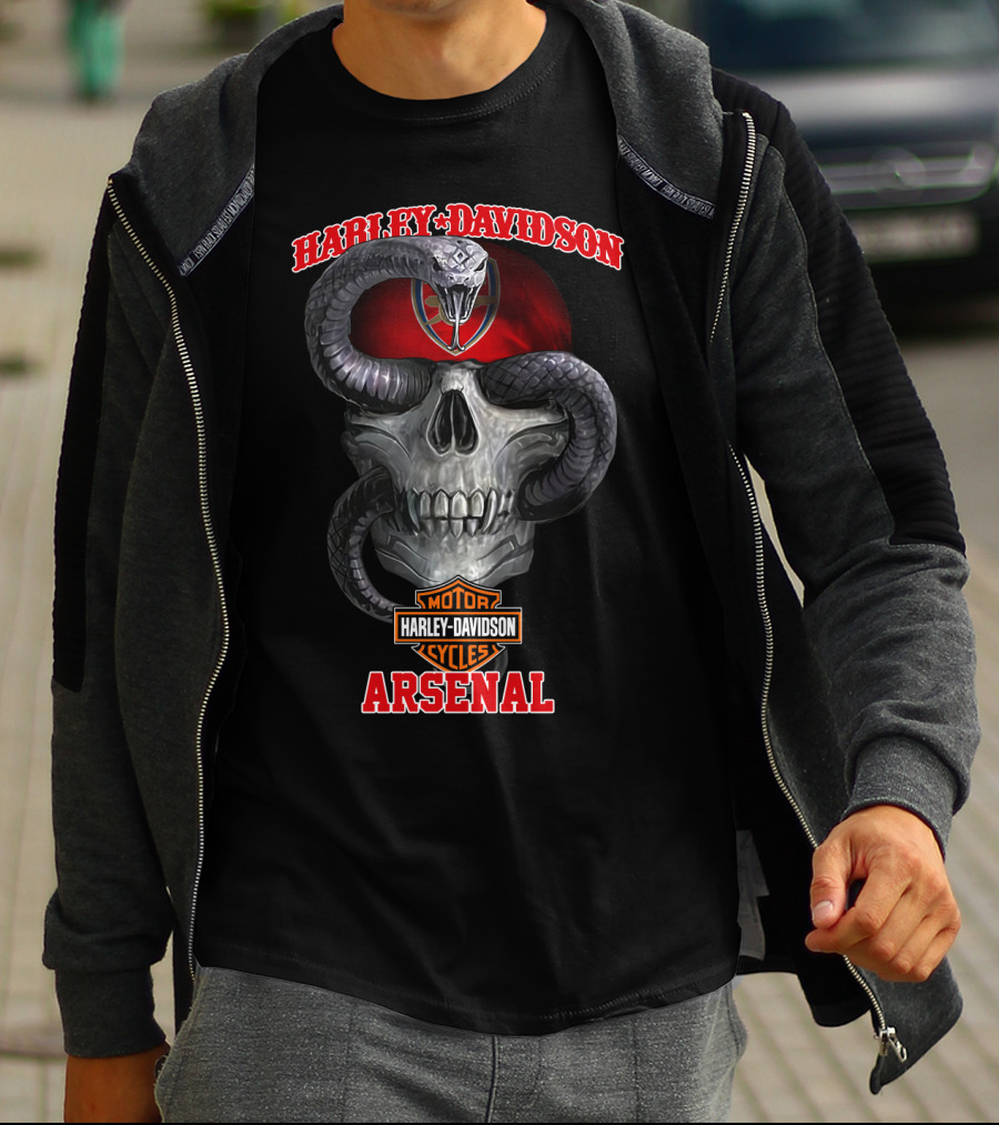 Harley Davidson Motorcycles Arsenal Skull And Snake T-Shirt